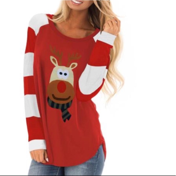 Tops - Plus! Christmas Reindeer Color Block Sleeve Top
